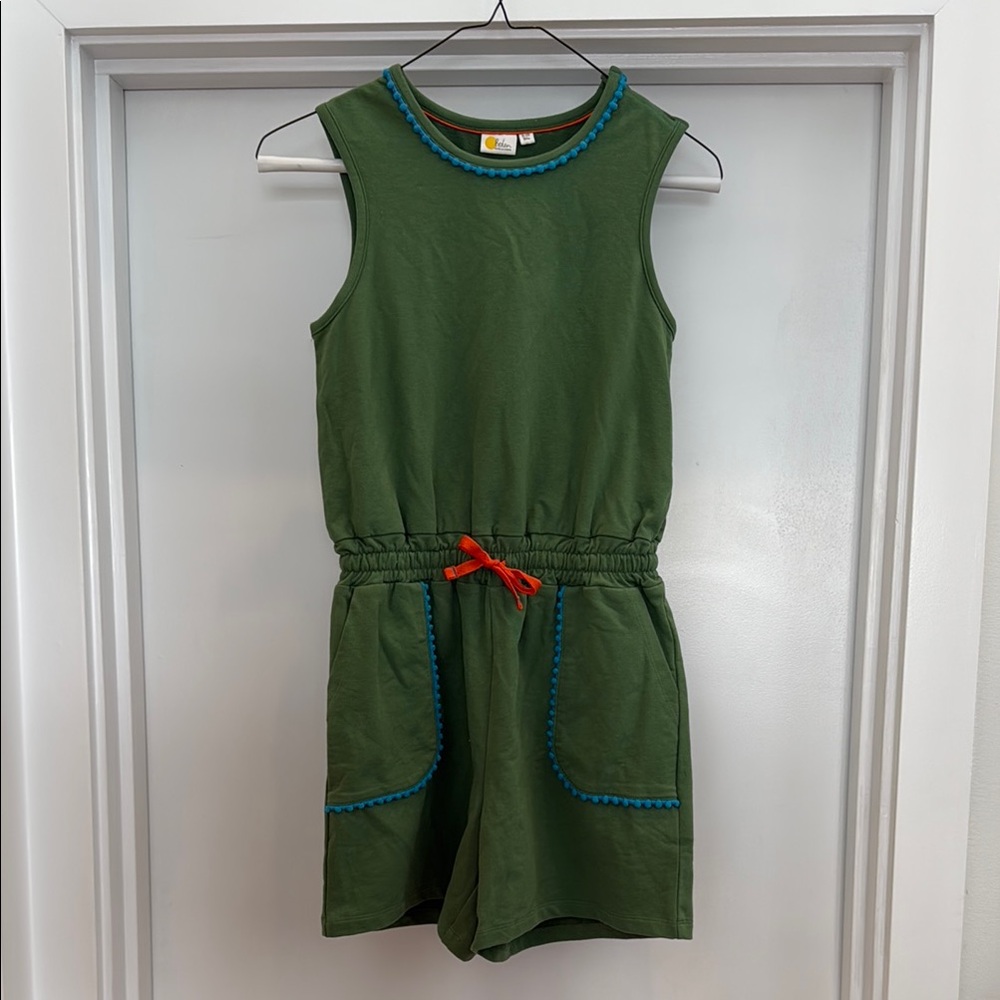 Boden girls 11/12 Green Sleeveless Romper with Blue Trim